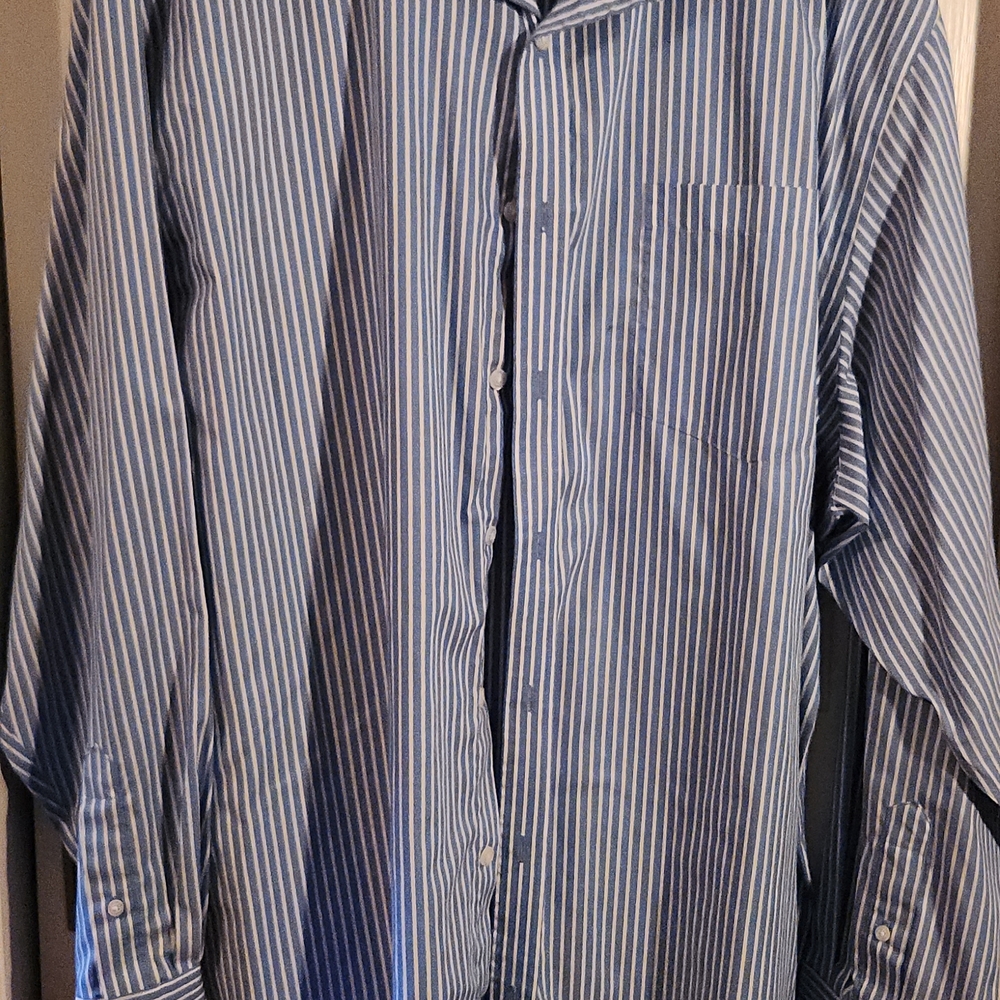 George Men's Blue and White Striped Button Down Shirt